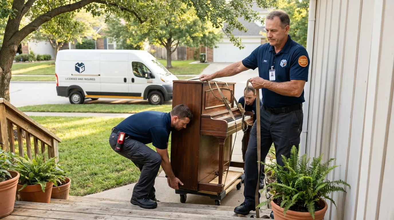 Licensed piano movers securing grand piano in Arapahoe, WY