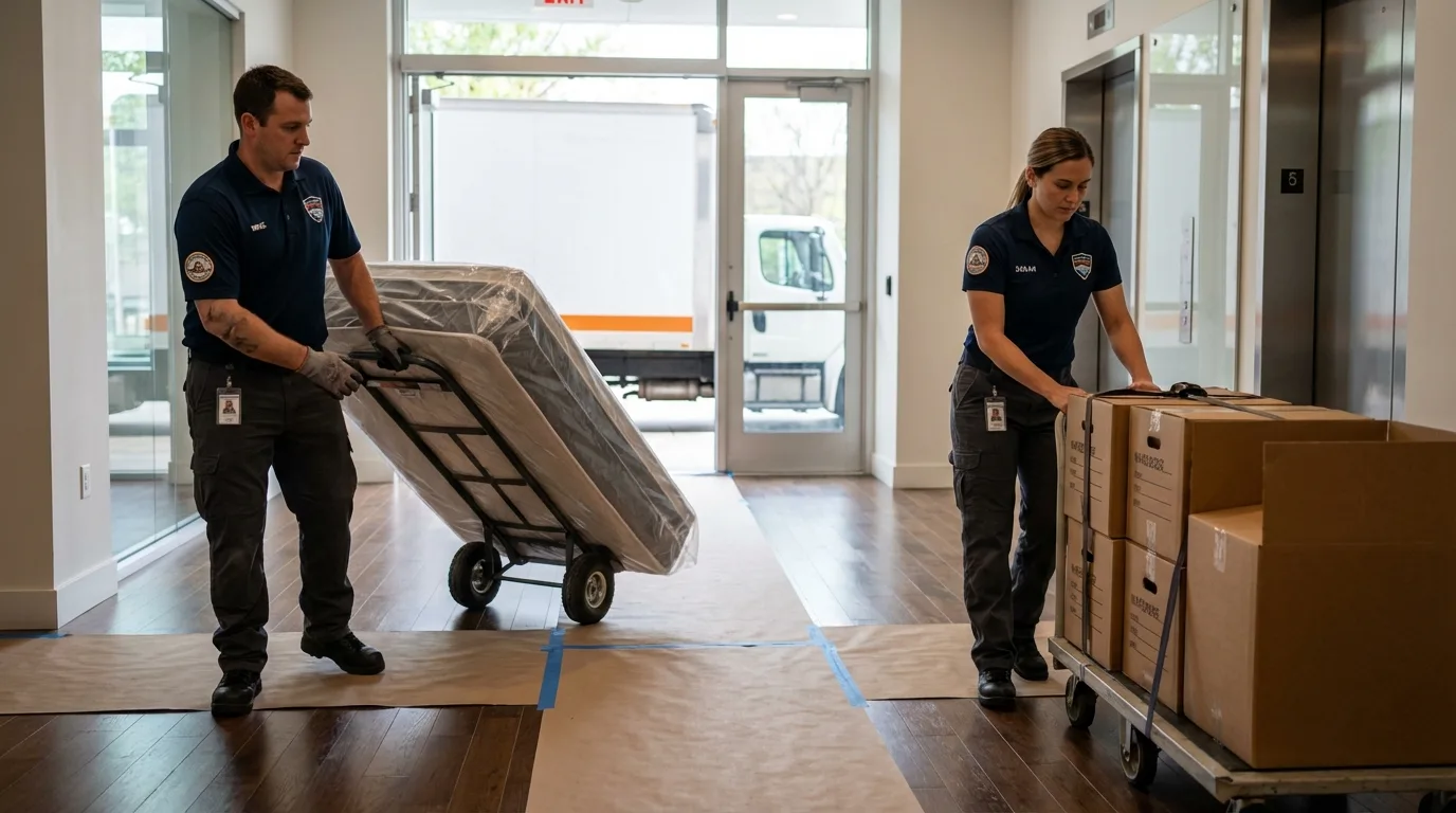 Professional apartment movers loading elevator in Arapahoe, WY